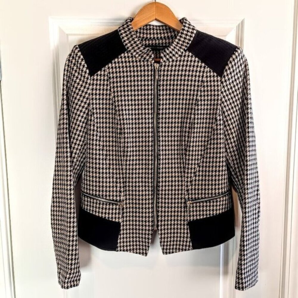 White House Black Market Houndstooth Full Zip Blazer Jacket
